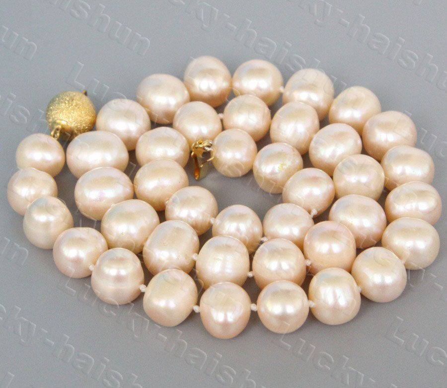 natural 17" 10mm round pink freshwater pearls necklace c1264