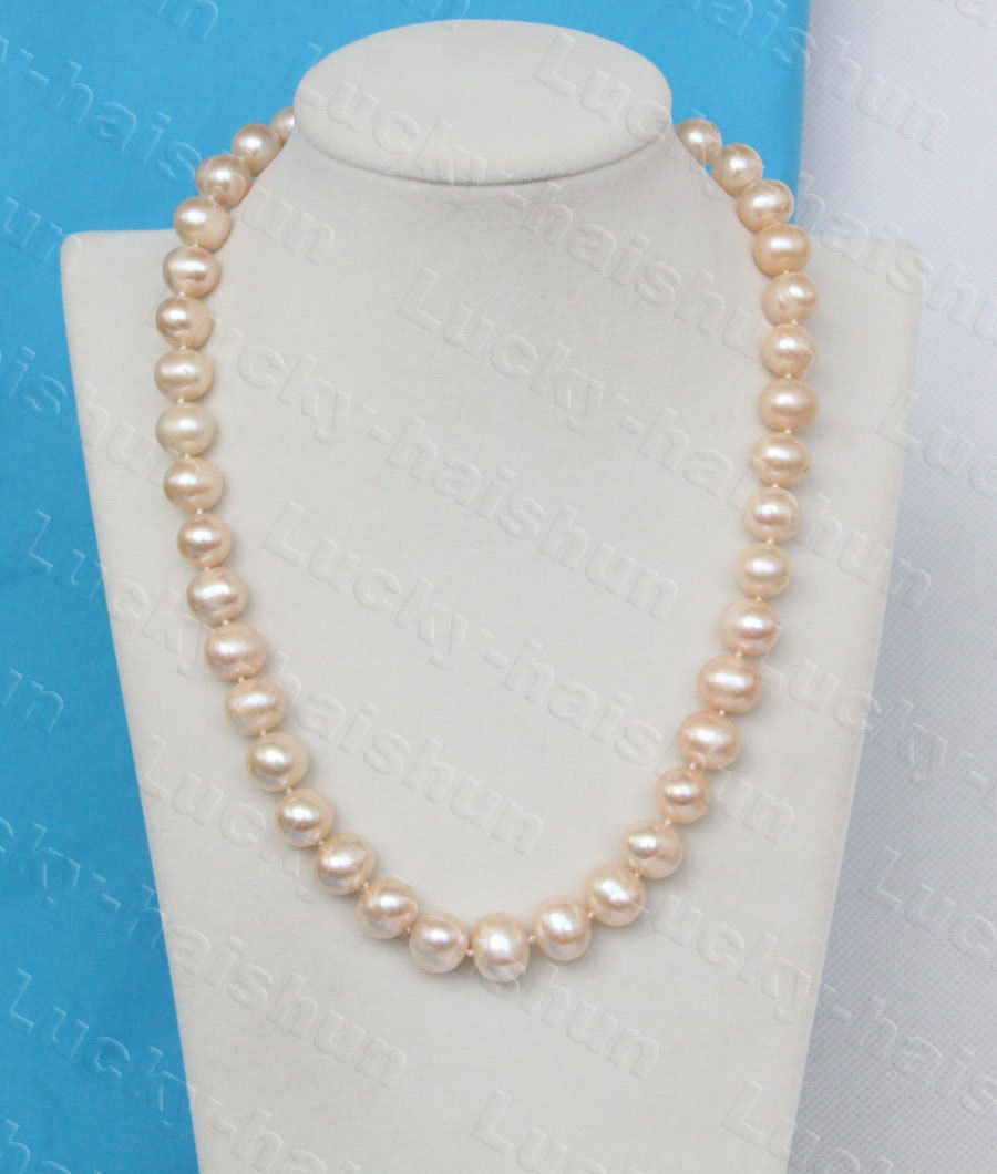natural 17" 10mm round pink freshwater pearls necklace c1264