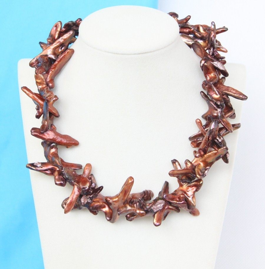 ONLY Baroque 17" 38mm cross wine red Reborn keshi pearls necklace 925sc clasp c1268