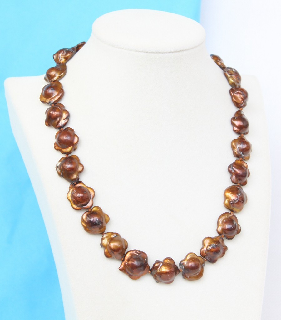 Baroque 17" 17mm starfish coffee Reborn keshi pearls necklace 925sc clasp c1269