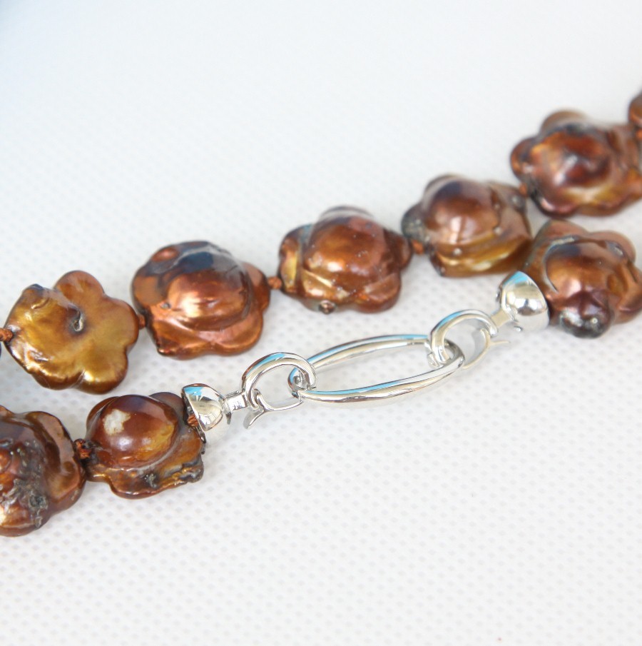 Baroque 17" 17mm starfish coffee Reborn keshi pearls necklace 925sc clasp c1269