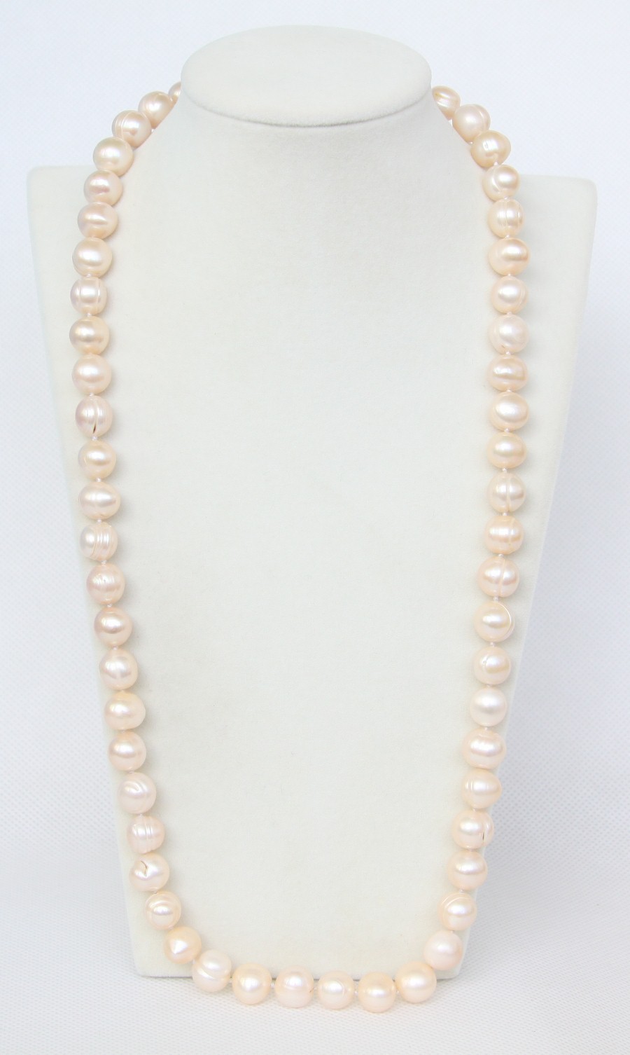 Long natural 26" 12mm round light pink freshwater pearls necklace 925sc clasp