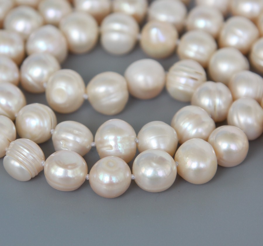 Long natural 26" 12mm round light pink freshwater pearls necklace 925sc clasp