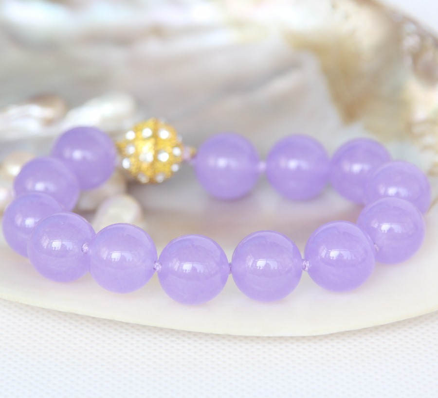 natural 8" 14mm lavender purple round jade beads bracelet magnet clasp c1272