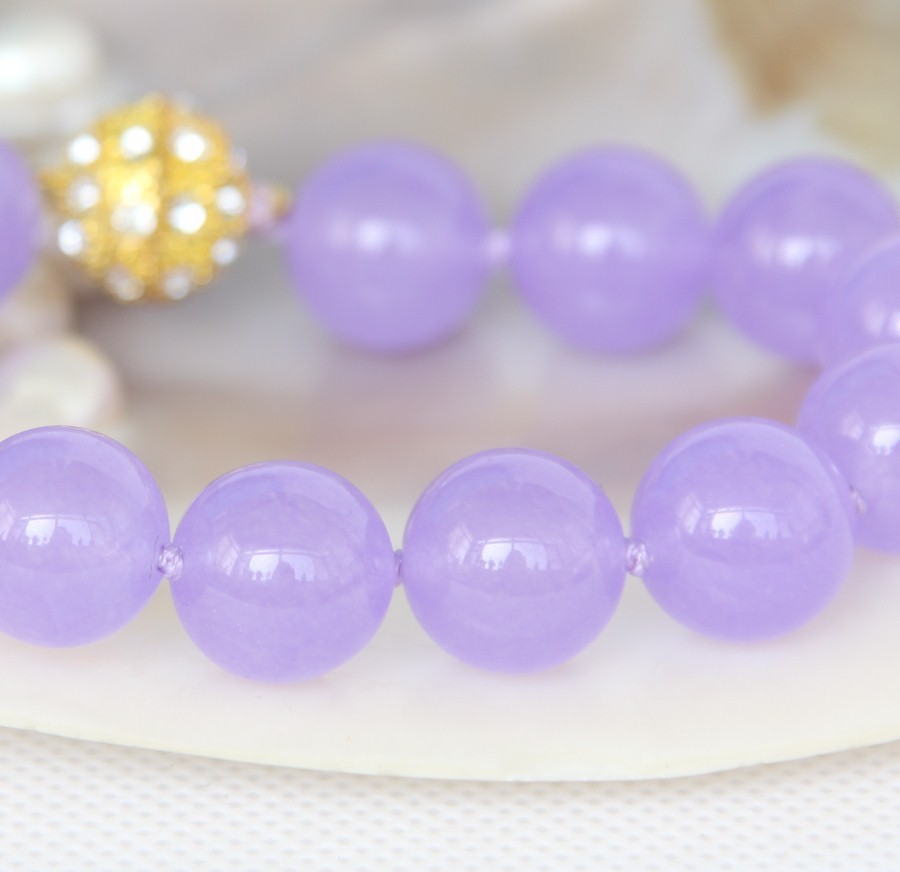 natural 8" 14mm lavender purple round jade beads bracelet magnet clasp c1272