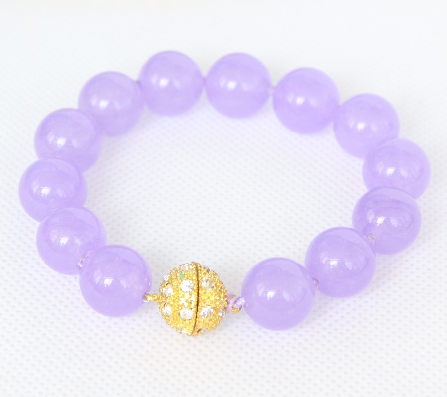 natural 8" 14mm lavender purple round jade beads bracelet magnet clasp c1272