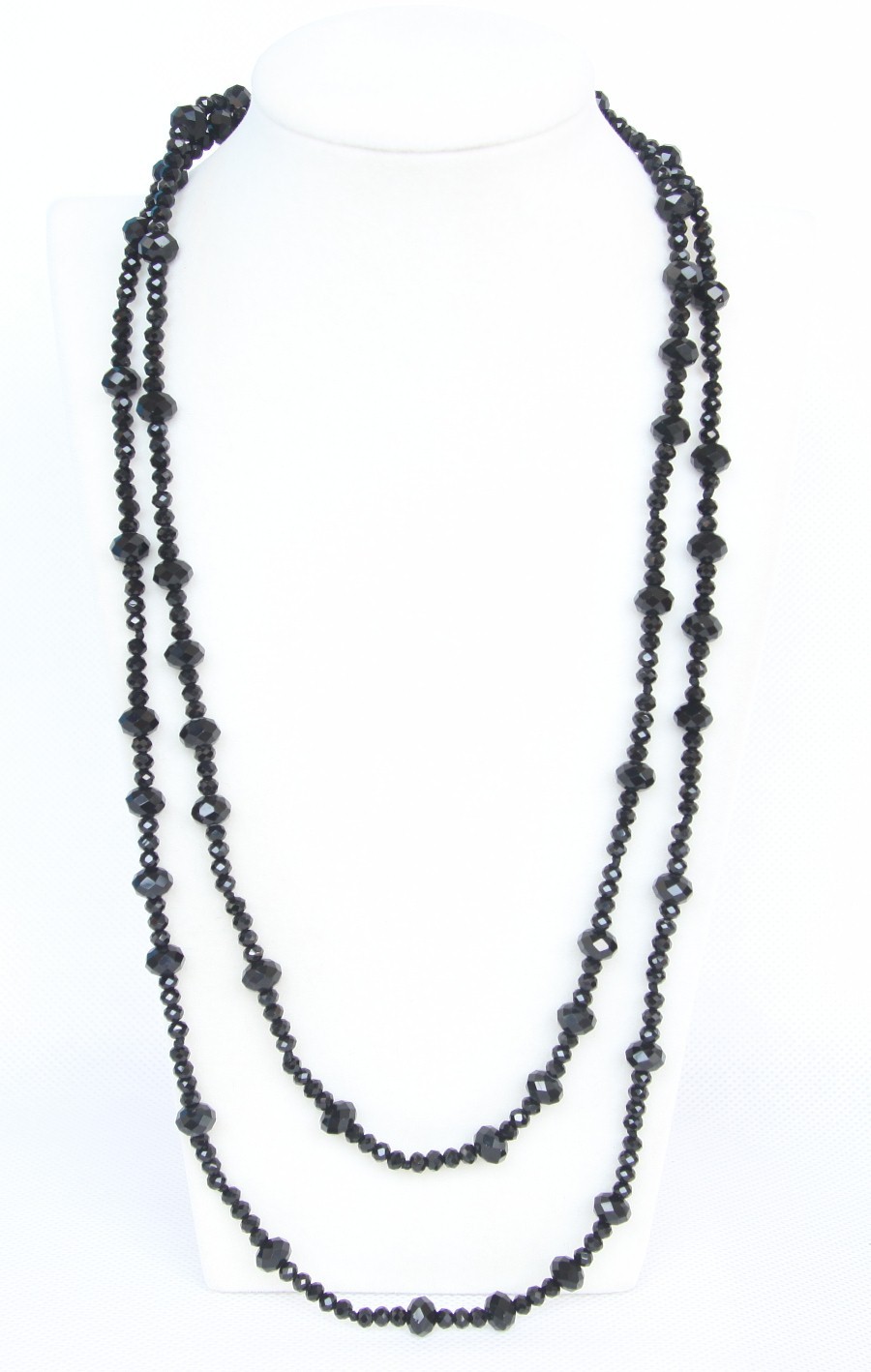 natural Long 46" 8mm carved round black agate beads necklace c1274
