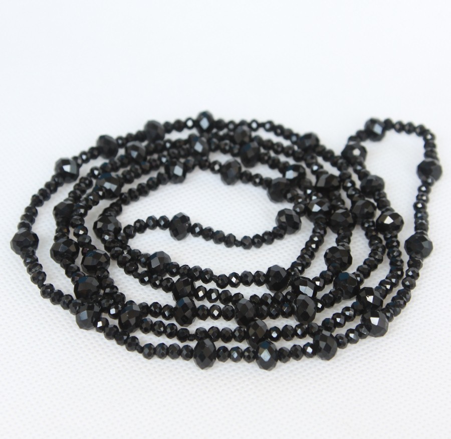 natural Long 46" 8mm carved round black agate beads necklace c1274