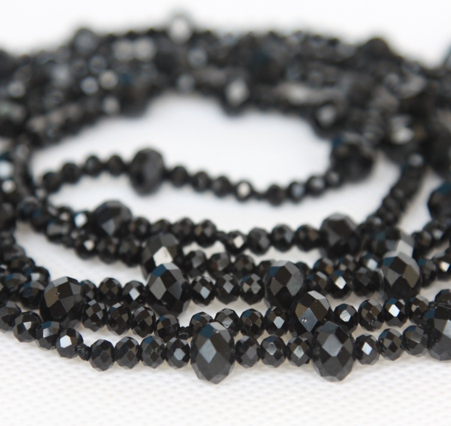natural Long 46" 8mm carved round black agate beads necklace c1274