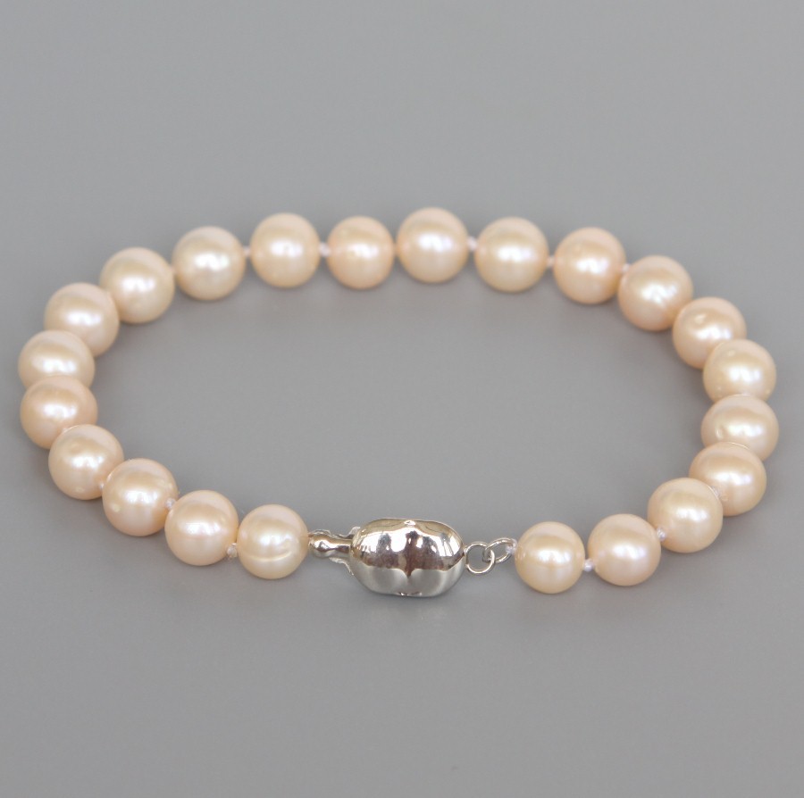 8" 8mm round light pink freshwater pearls bracelet 18KGP clasp c1282