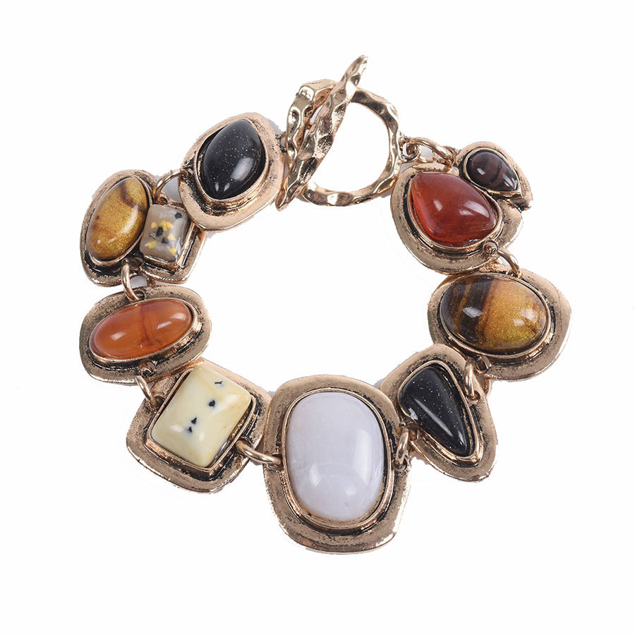 AAA natural 7" 22mm Baroque Multicolor stone Bracelet Yellow Gold Filled c1287