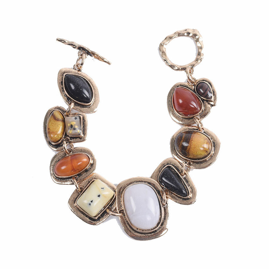 AAA natural 7" 22mm Baroque Multicolor stone Bracelet Yellow Gold Filled c1287