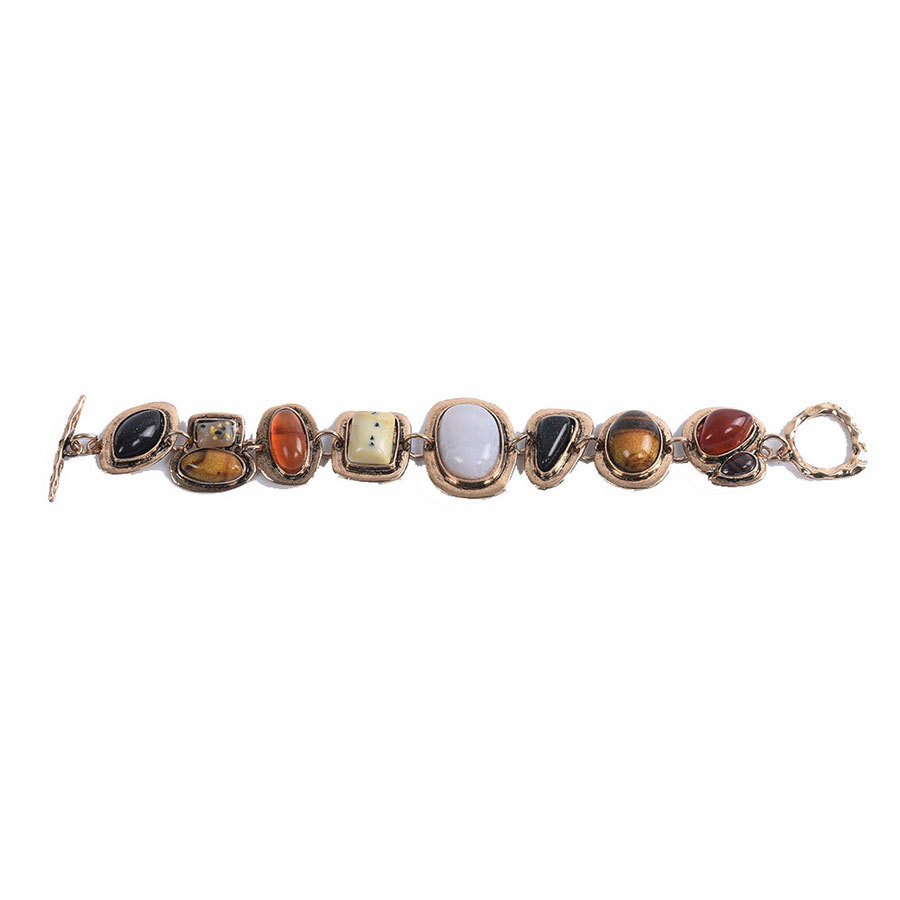 AAA natural 7" 22mm Baroque Multicolor stone Bracelet Yellow Gold Filled c1287