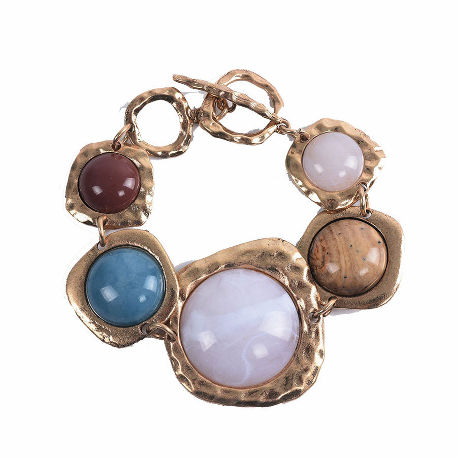 AAA natural 7.5" 36mm Baroque Multicolor stone Bracelet Yellow Gold Filled c1288