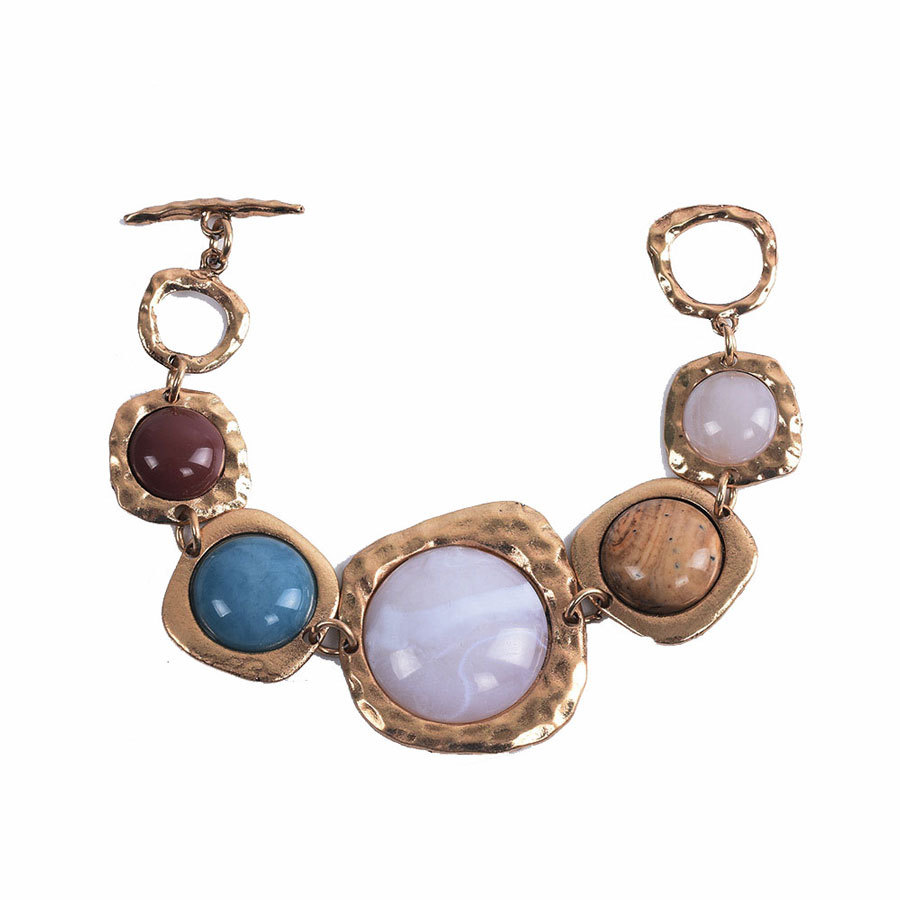 AAA natural 7.5" 36mm Baroque Multicolor stone Bracelet Yellow Gold Filled c1288