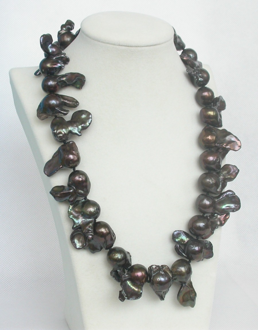 AAA ONLY luster 20" 31mm Baroque black Reborn keshi pearls necklace 925sc c1291