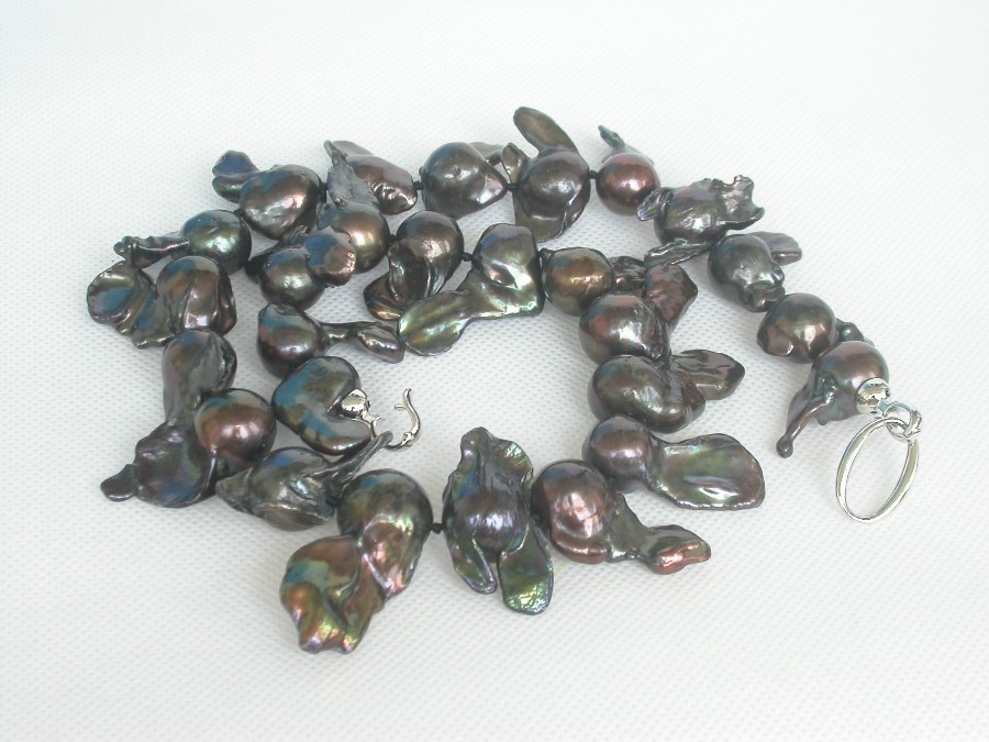 AAA ONLY luster 20" 31mm Baroque black Reborn keshi pearls necklace 925sc c1291