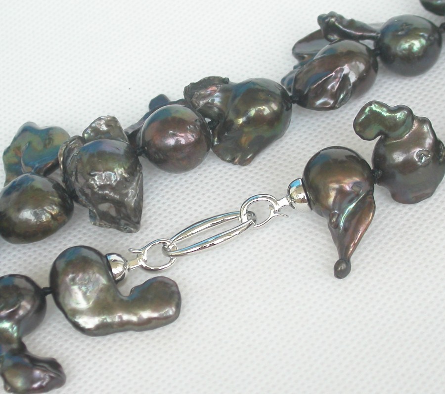 AAA ONLY luster 20" 31mm Baroque black Reborn keshi pearls necklace 925sc c1291