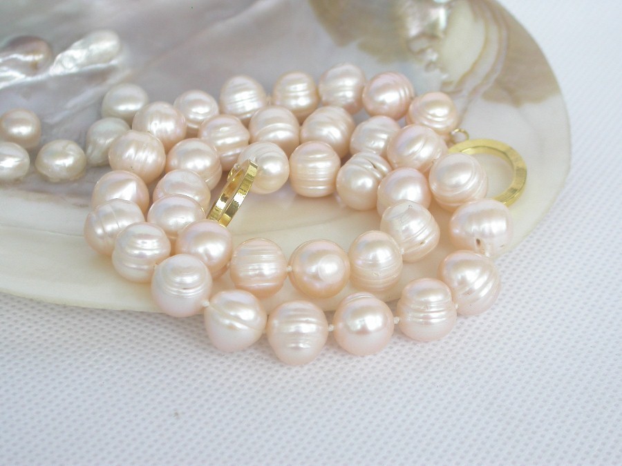 natural 18" 12mm light pink round freshwater pearls beads necklace gold plated c1293
