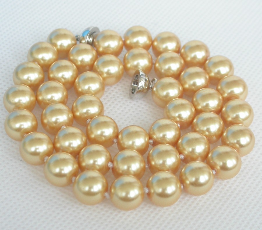 AAA 18" 10mm round golden yellow Akoya south sea shell pearls necklace c1297
