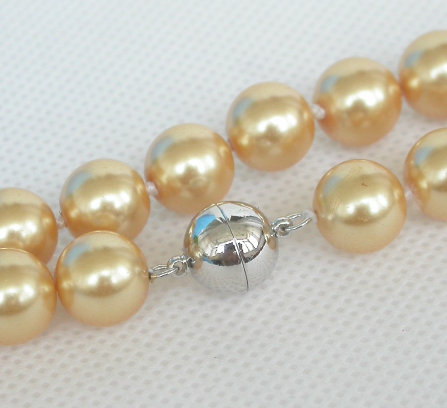 AAA 18" 10mm round golden yellow Akoya south sea shell pearls necklace c1297