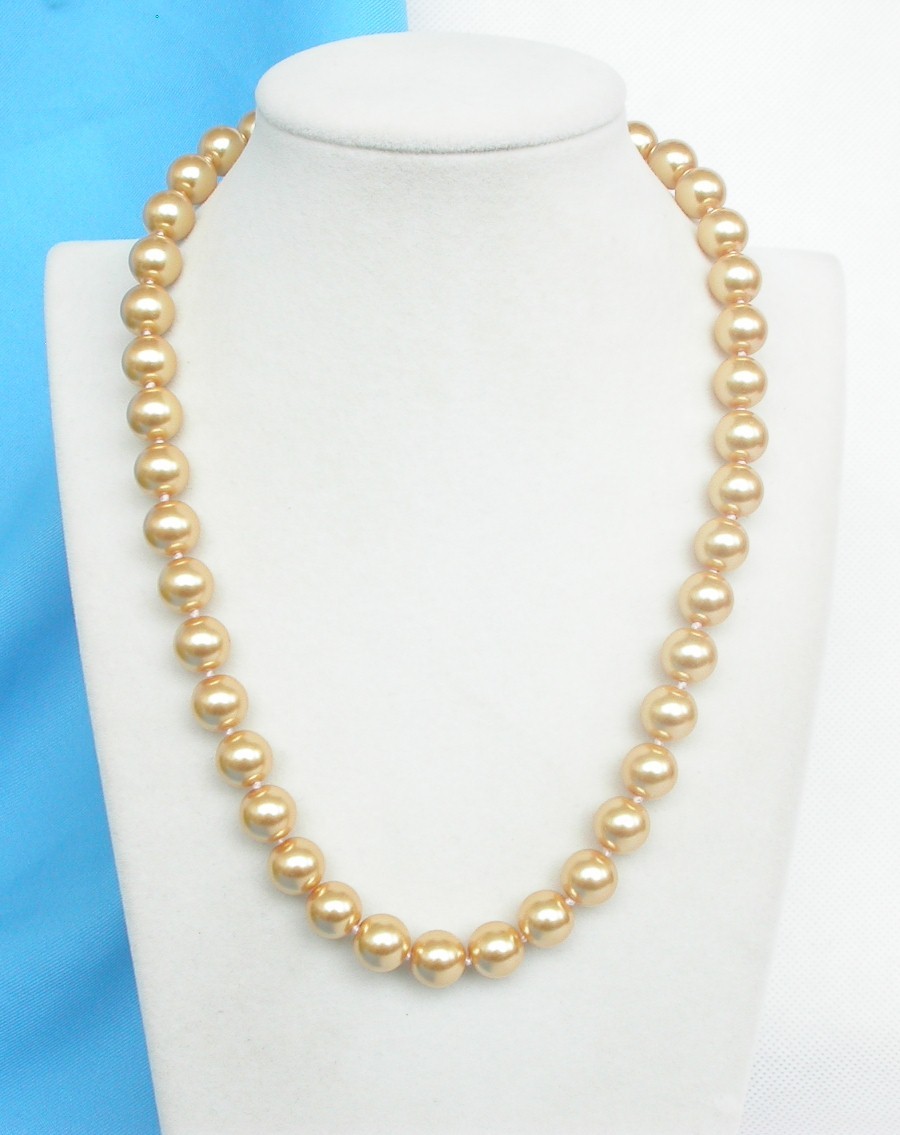 AAA 18" 10mm round golden yellow Akoya south sea shell pearls necklace c1297