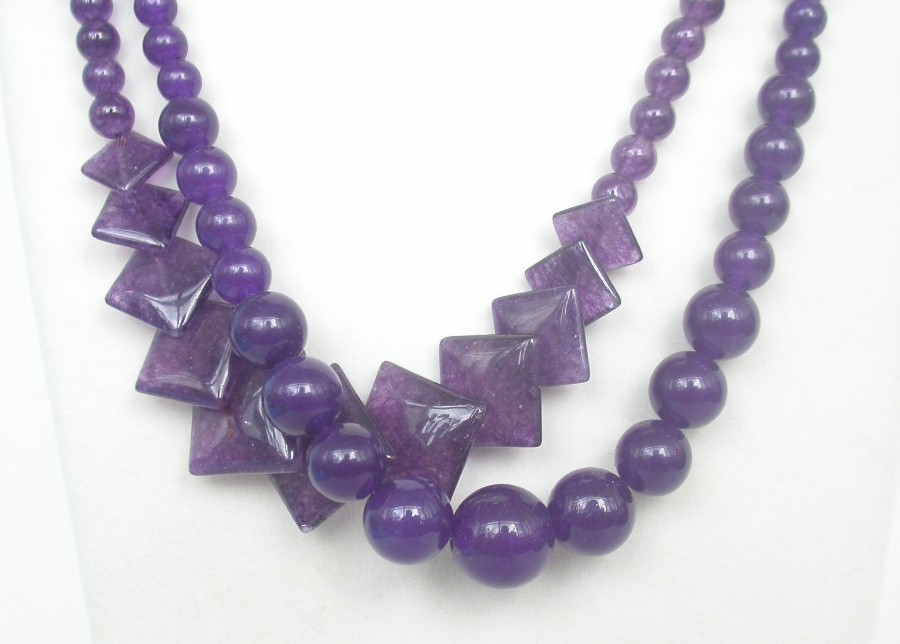 Graduate 2 piece 17" 12mm coin amethyst necklace 18KGP Clasp c1305