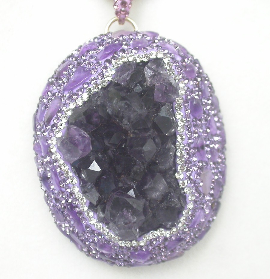 natural adjustable 24"-26" 45X55mm crudes purple amethyst pendant necklace c1306