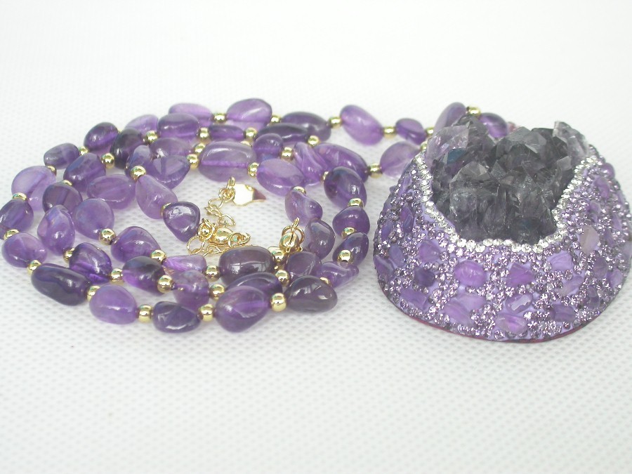 natural adjustable 24"-26" 45X55mm crudes purple amethyst pendant necklace c1306