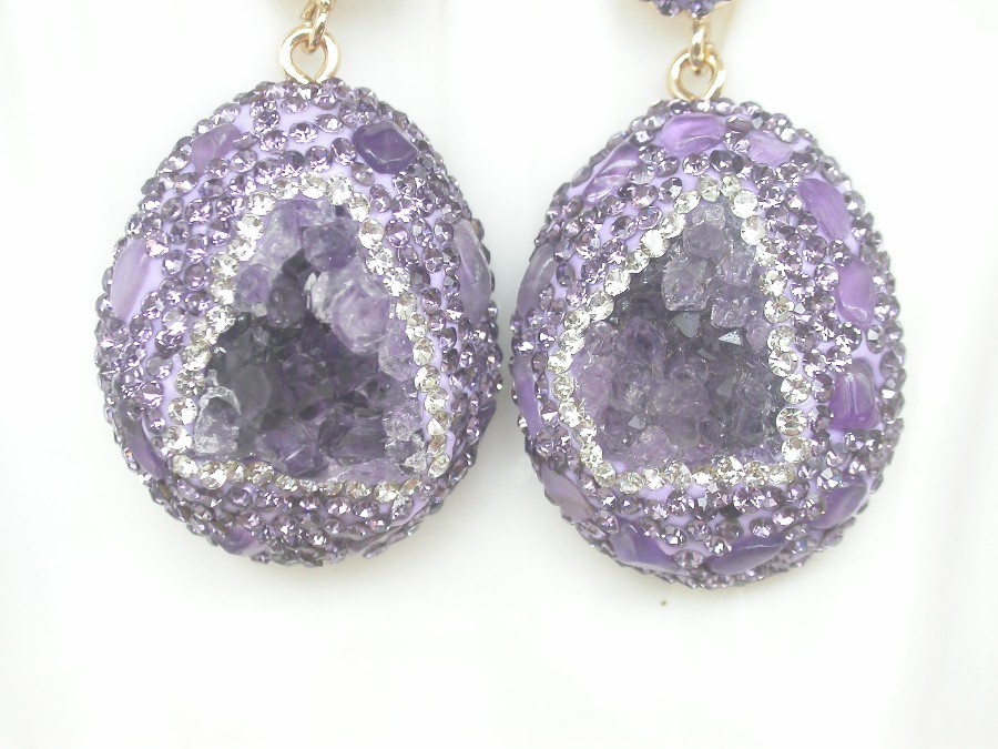 AAA 100% natural Dangle 1.8" 25X30mm crudes purple amethyst Earrings c1307