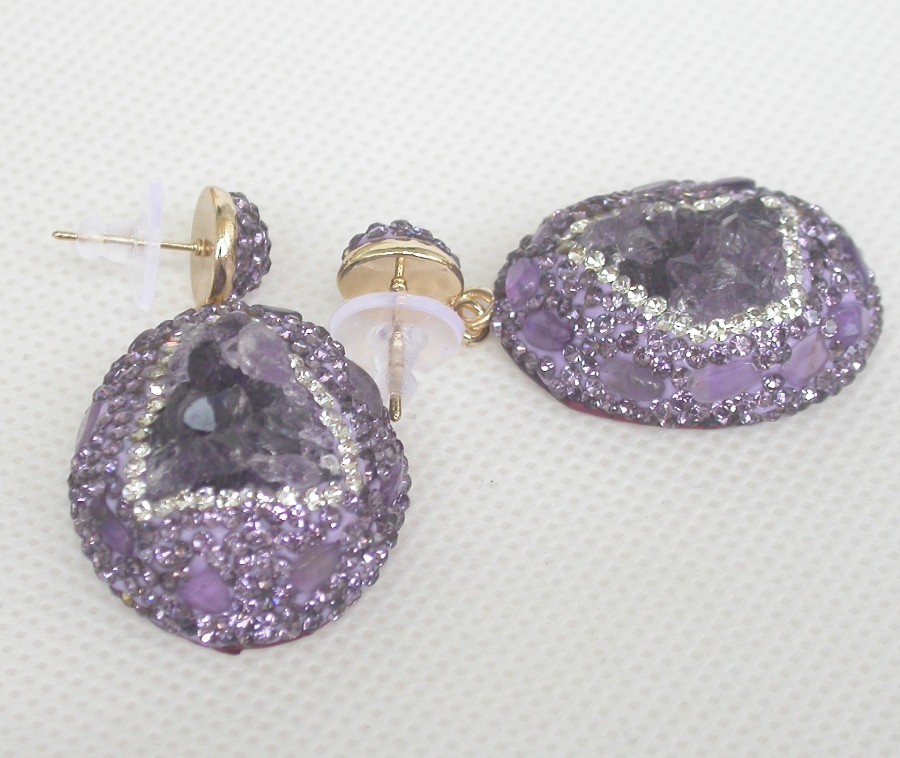 AAA 100% natural Dangle 1.8" 25X30mm crudes purple amethyst Earrings c1307