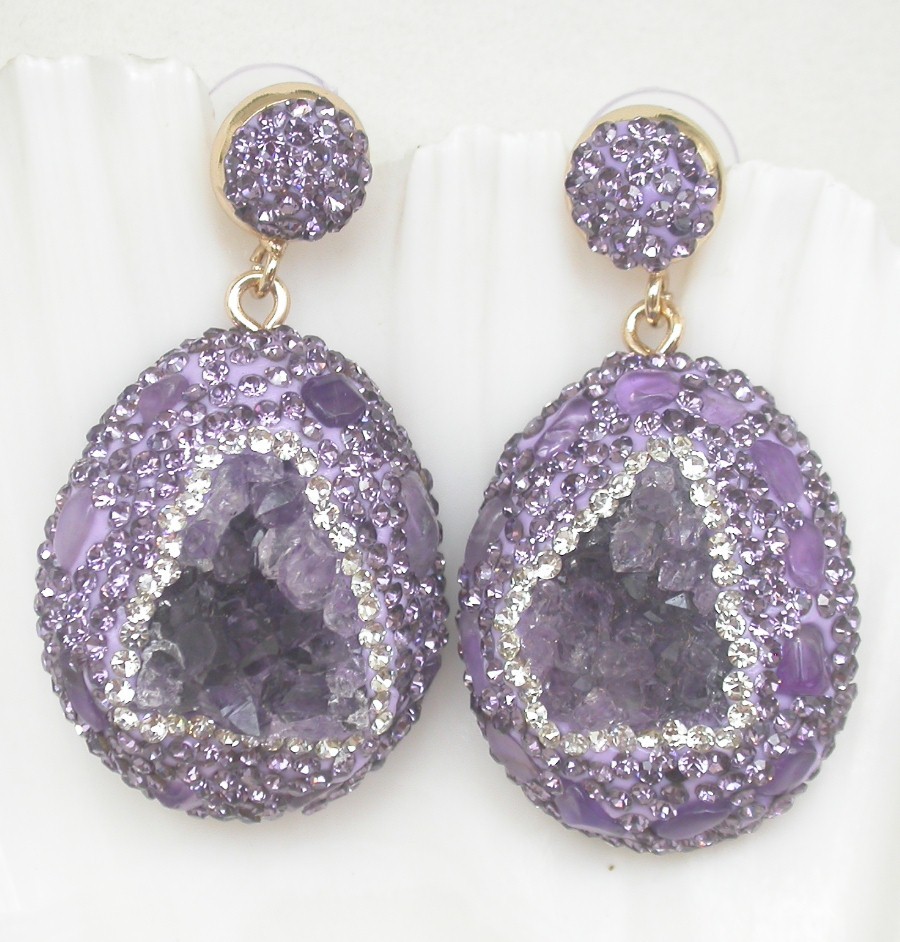 AAA 100% natural Dangle 1.8" 25X30mm crudes purple amethyst Earrings c1307
