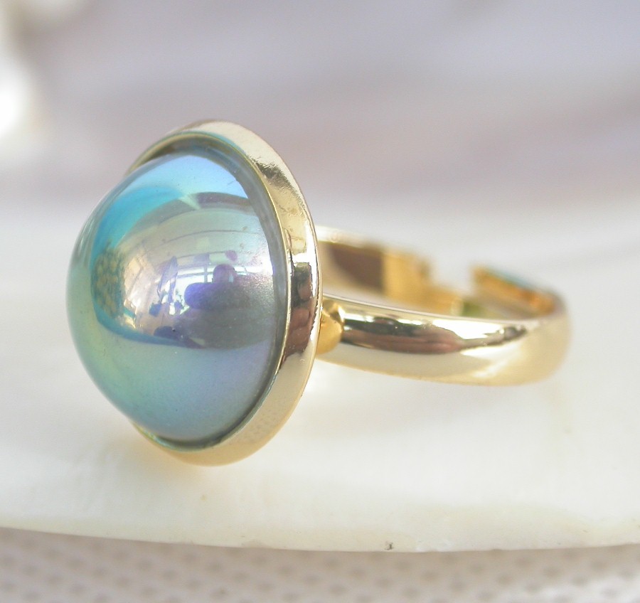 Adjustable 16mm peacock blue South Sea shell Mabe Pearls Rings 925 silver c1314