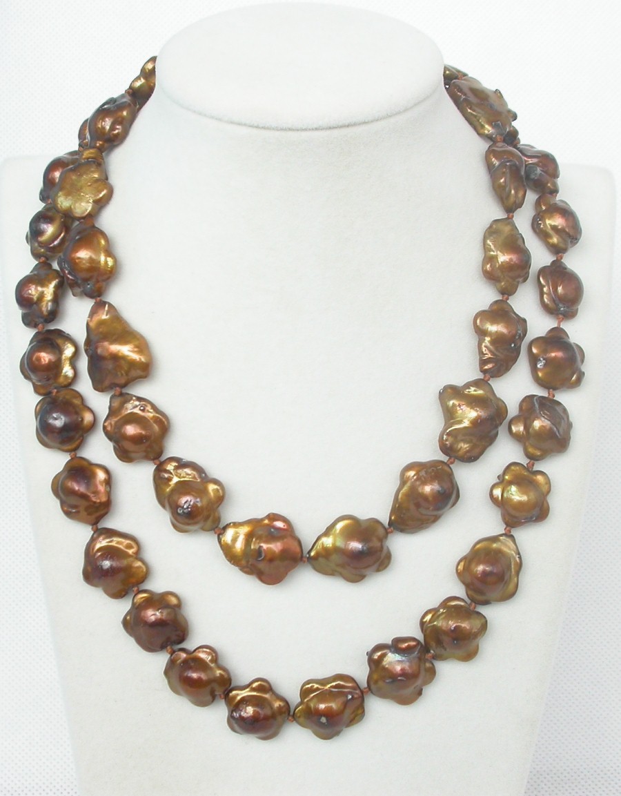 Long 34" 20mm petal snowflake baroque coffee Reborn Keshi pearls necklace c1329