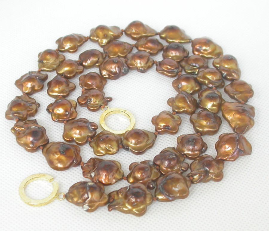 Long 34" 20mm petal snowflake baroque coffee Reborn Keshi pearls necklace c1329