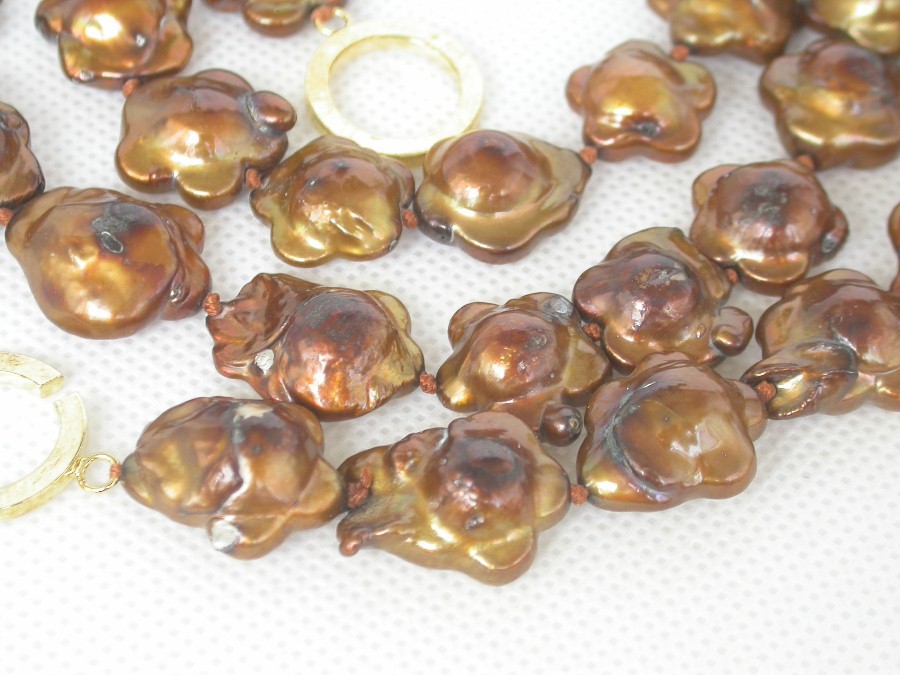 Long 34" 20mm petal snowflake baroque coffee Reborn Keshi pearls necklace c1329