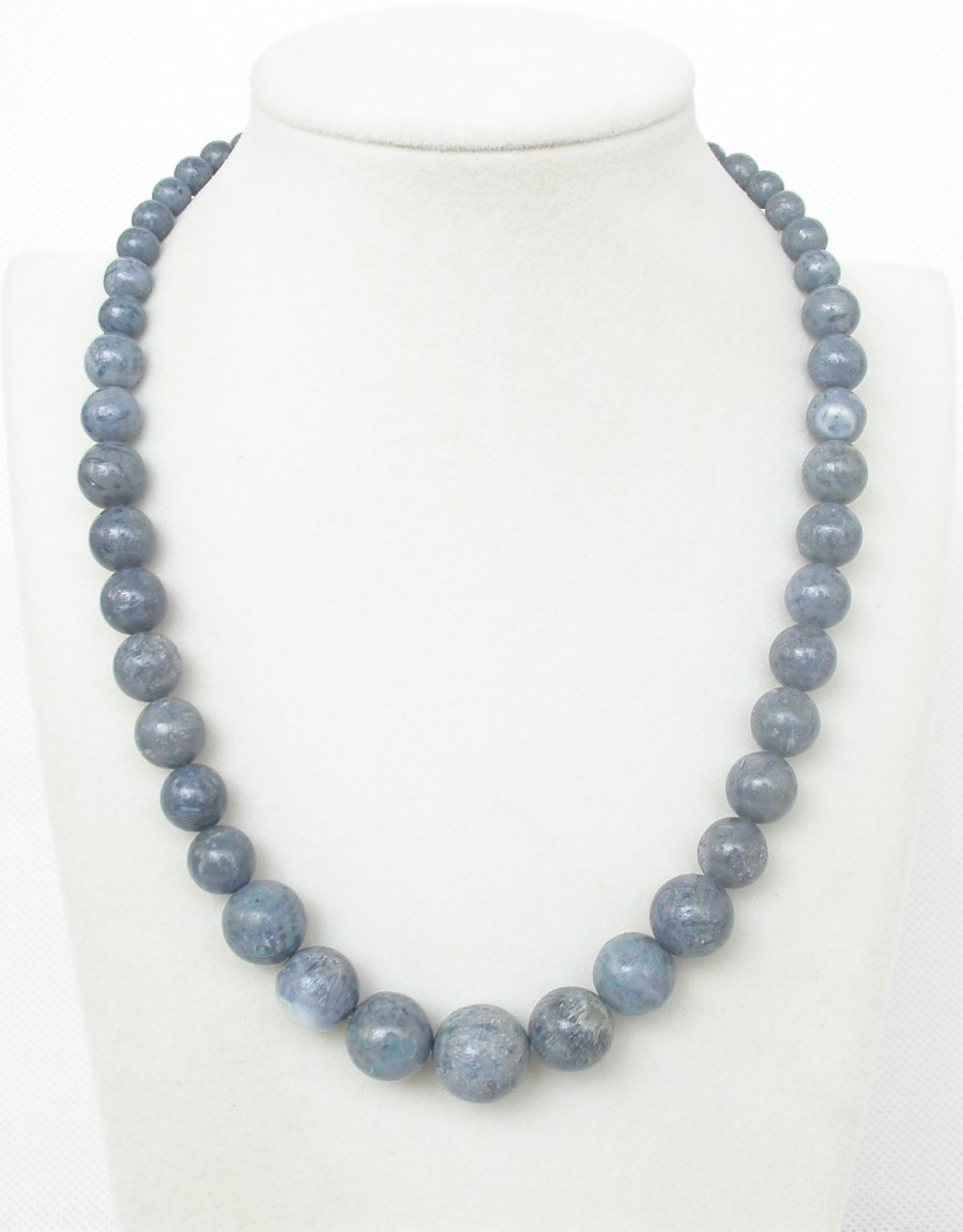 AAA natural Graduated 17" 6-12mm ball round blue coral beads necklace c1331