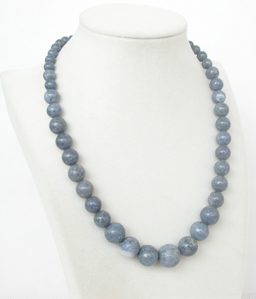 AAA natural Graduated 17" 6-12mm ball round blue coral beads necklace c1331