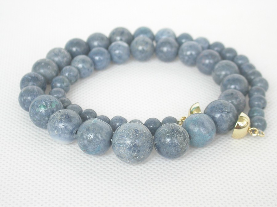 AAA natural Graduated 17" 6-12mm ball round blue coral beads necklace c1331