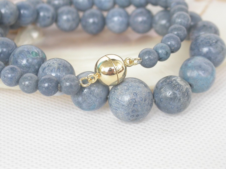 AAA natural Graduated 17" 6-12mm ball round blue coral beads necklace c1331