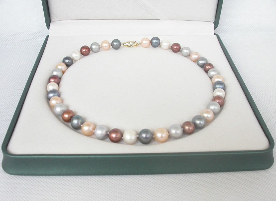 AAA 17" 11mm ball round Multicolor pearls beads necklace Gift Wrap 14K c1333
