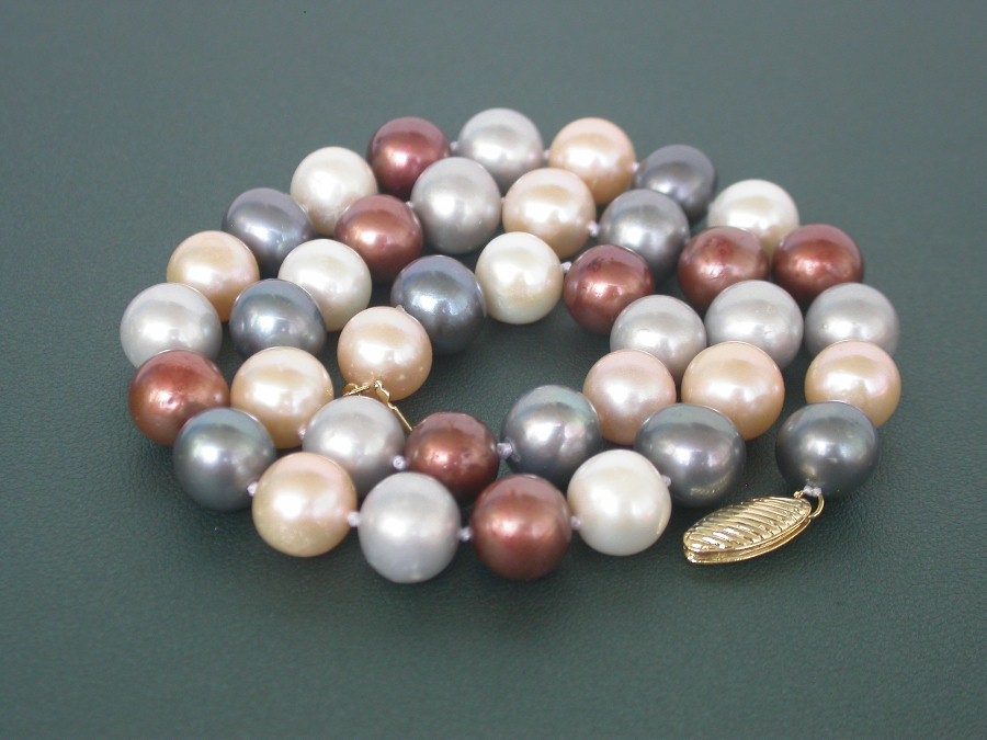 AAA 17" 11mm ball round Multicolor pearls beads necklace Gift Wrap 14K c1333