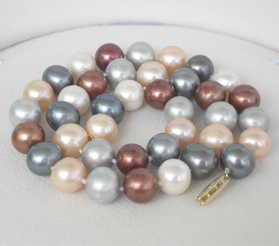 AAA 17" 11mm ball round Multicolor pearls beads necklace Gift Wrap 14K c1333