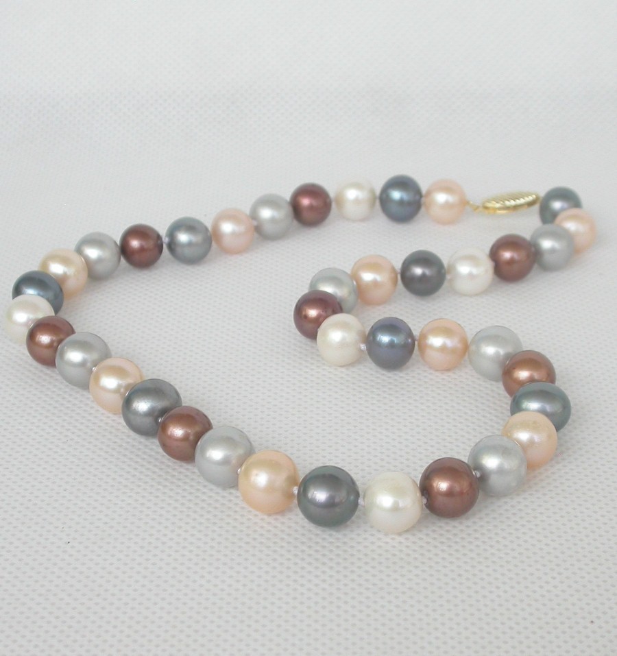 AAA 17" 11mm ball round Multicolor pearls beads necklace Gift Wrap 14K c1333