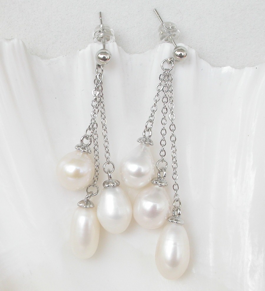AAA Drop Dangle Pear Stud 13mm white freshwater pearls Earrings 925 silver c1335