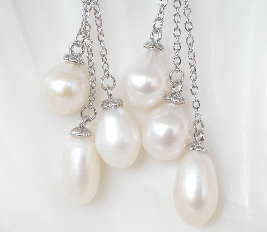 AAA Drop Dangle Pear Stud 13mm white freshwater pearls Earrings 925 silver c1335