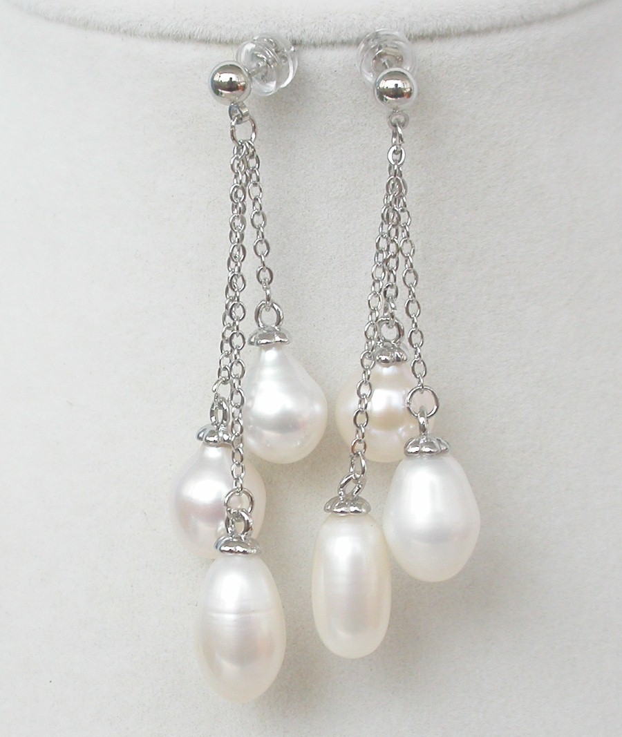 AAA Drop Dangle Pear Stud 13mm white freshwater pearls Earrings 925 silver c1335