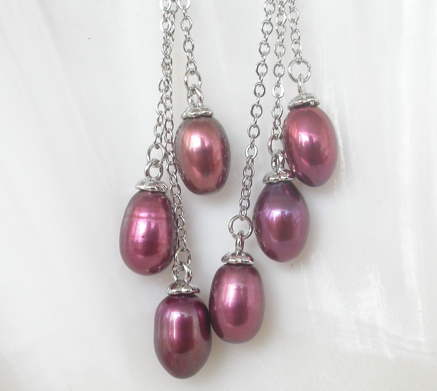 Drop 5cm Dangle Pear Stud 10mm wine red freshwater pearls Earrings 925 silver
