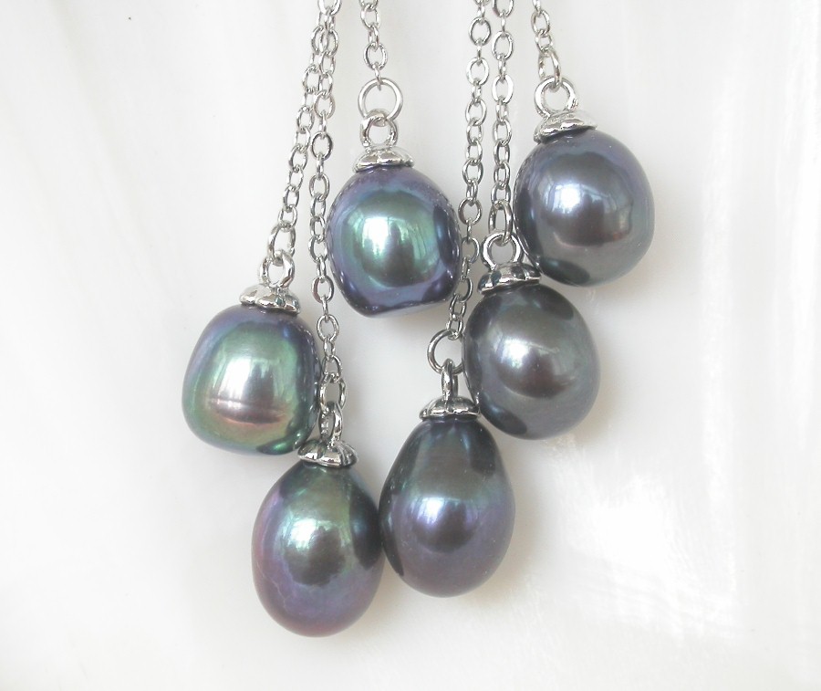 AAA Drop 5cm Dangle Pear Stud 12mm peacock black pearls Earrings 925 silver