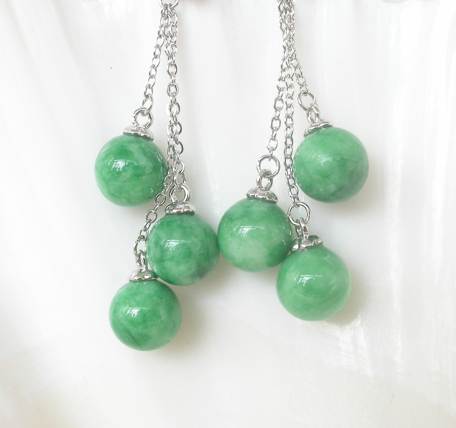 AAA natural 5cm Dangle Stud 10mm round Multicolor green jade Earrings 925 silver